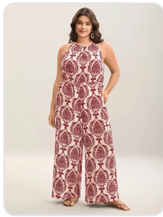 BloomChic Pants - NWT Bloom Chic 14-16 Plus-Size Sleeveless Halter Jumpsuit in Burgundy Print